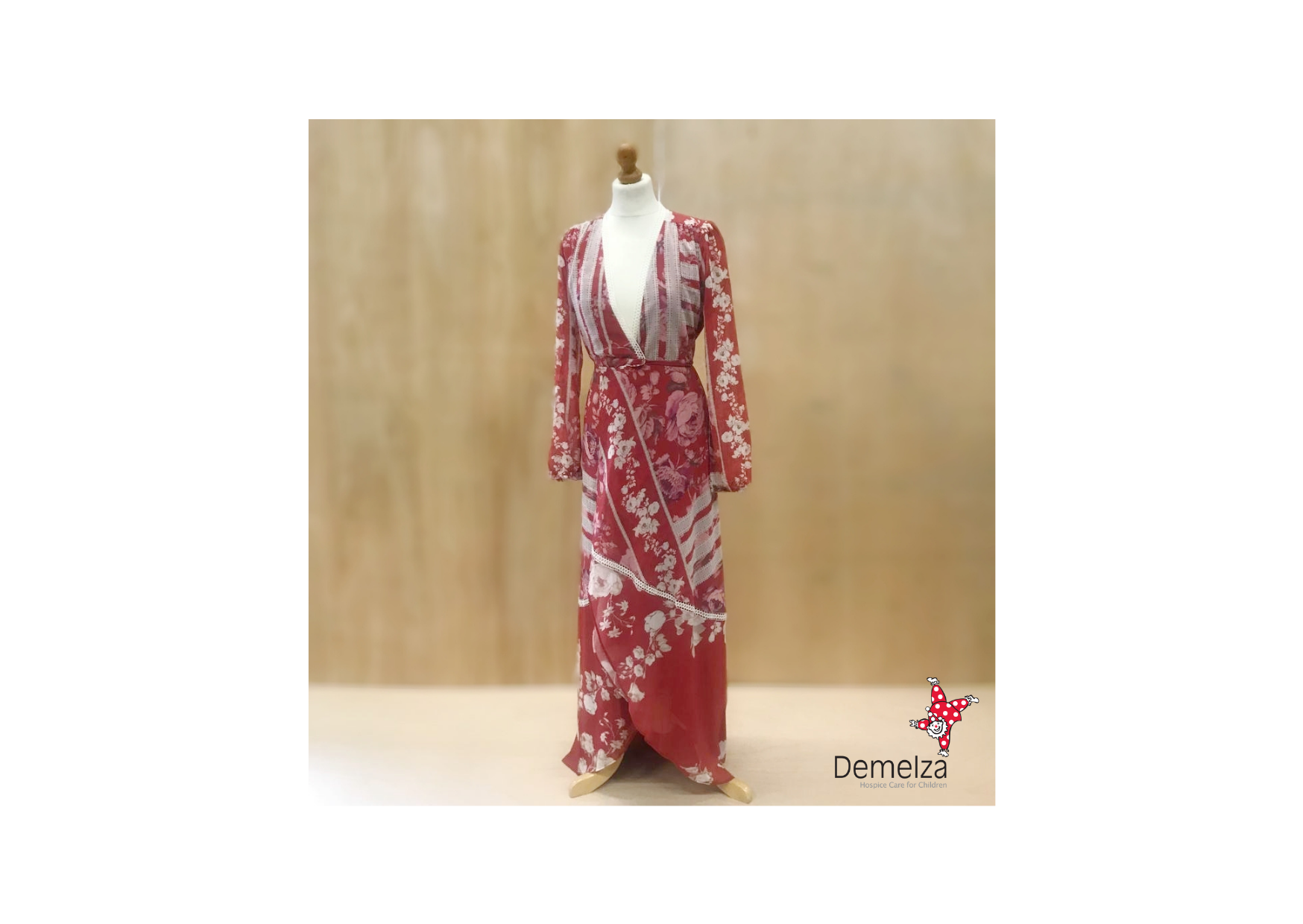 Red and White kimono style wrap around dress - Full view