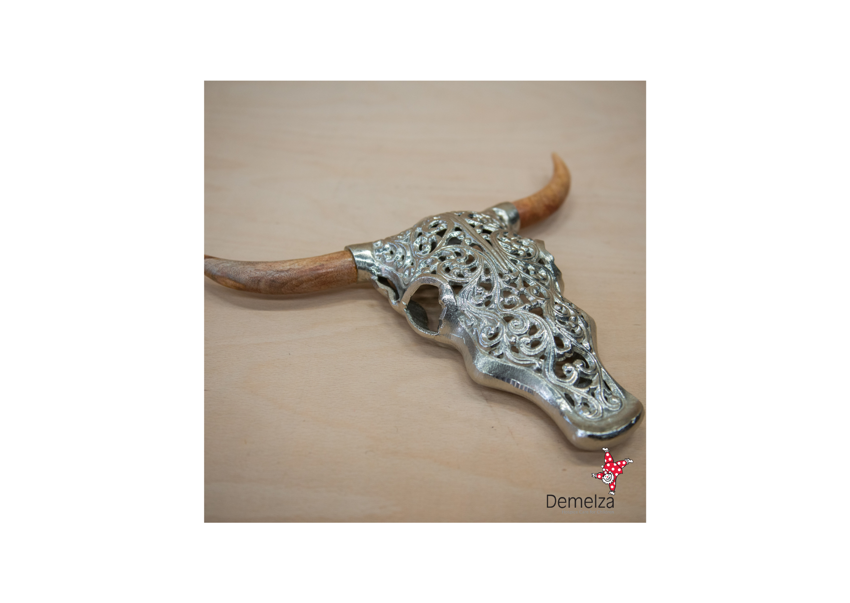 Buffalo Skull Wooden Horns Full View
