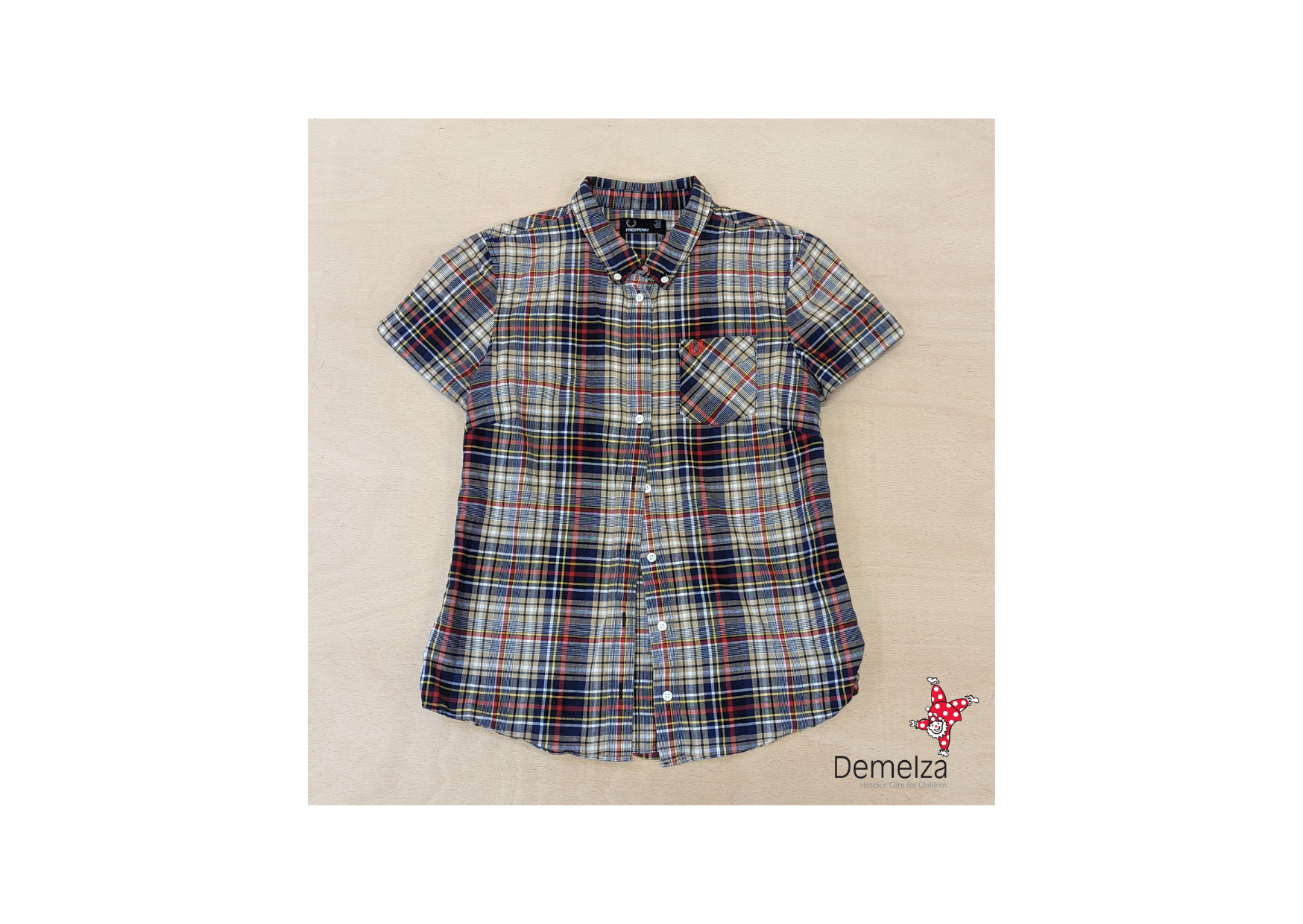 Short sleeved semi fitted shirt in small blue, red and green check