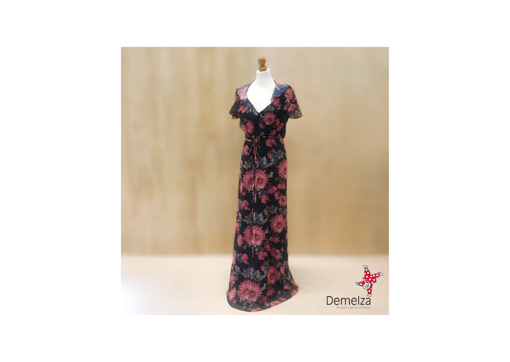 Navy maxi dress with red flowers - Full View