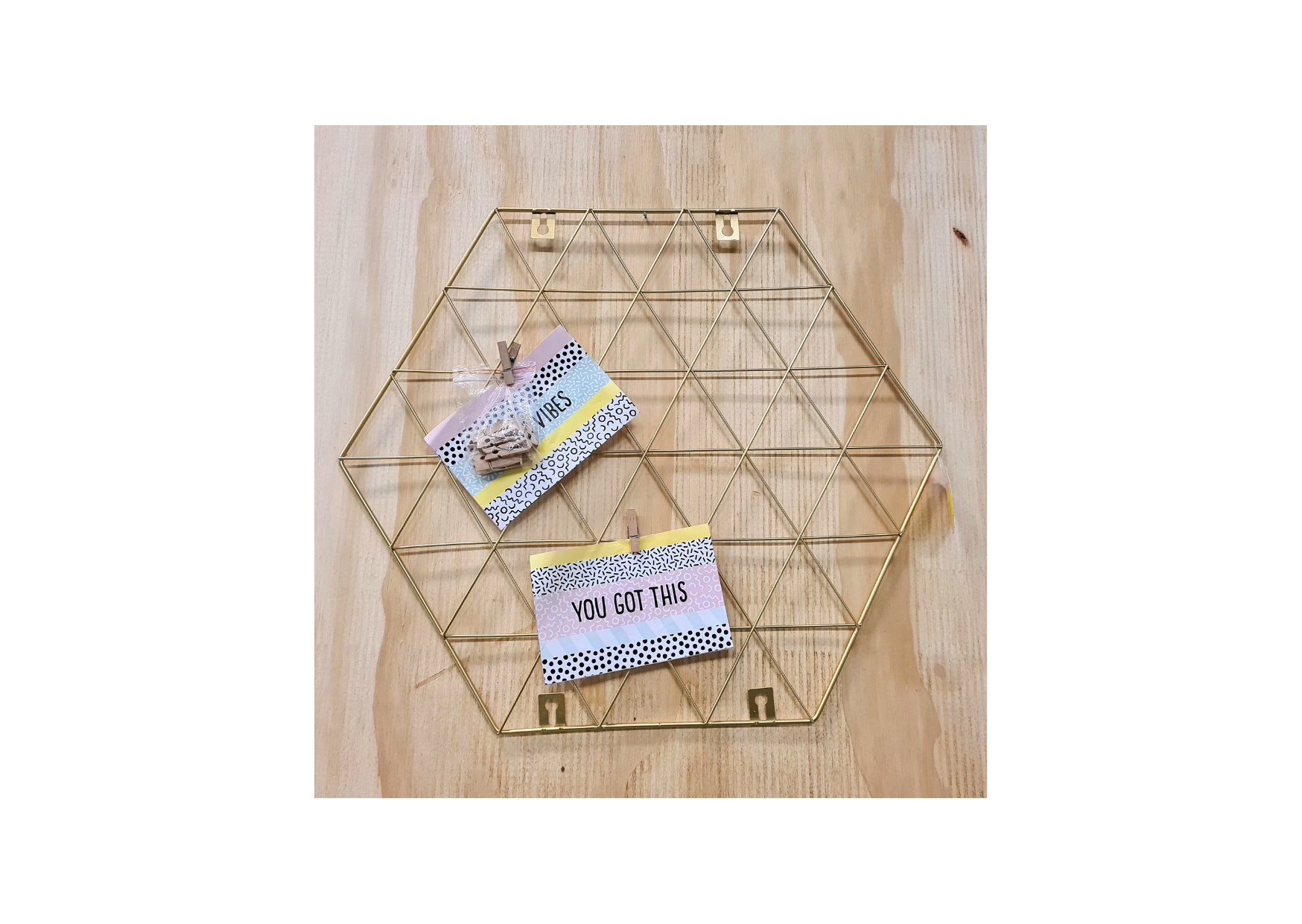 Gold Photo Board Wire Hexagon Front View