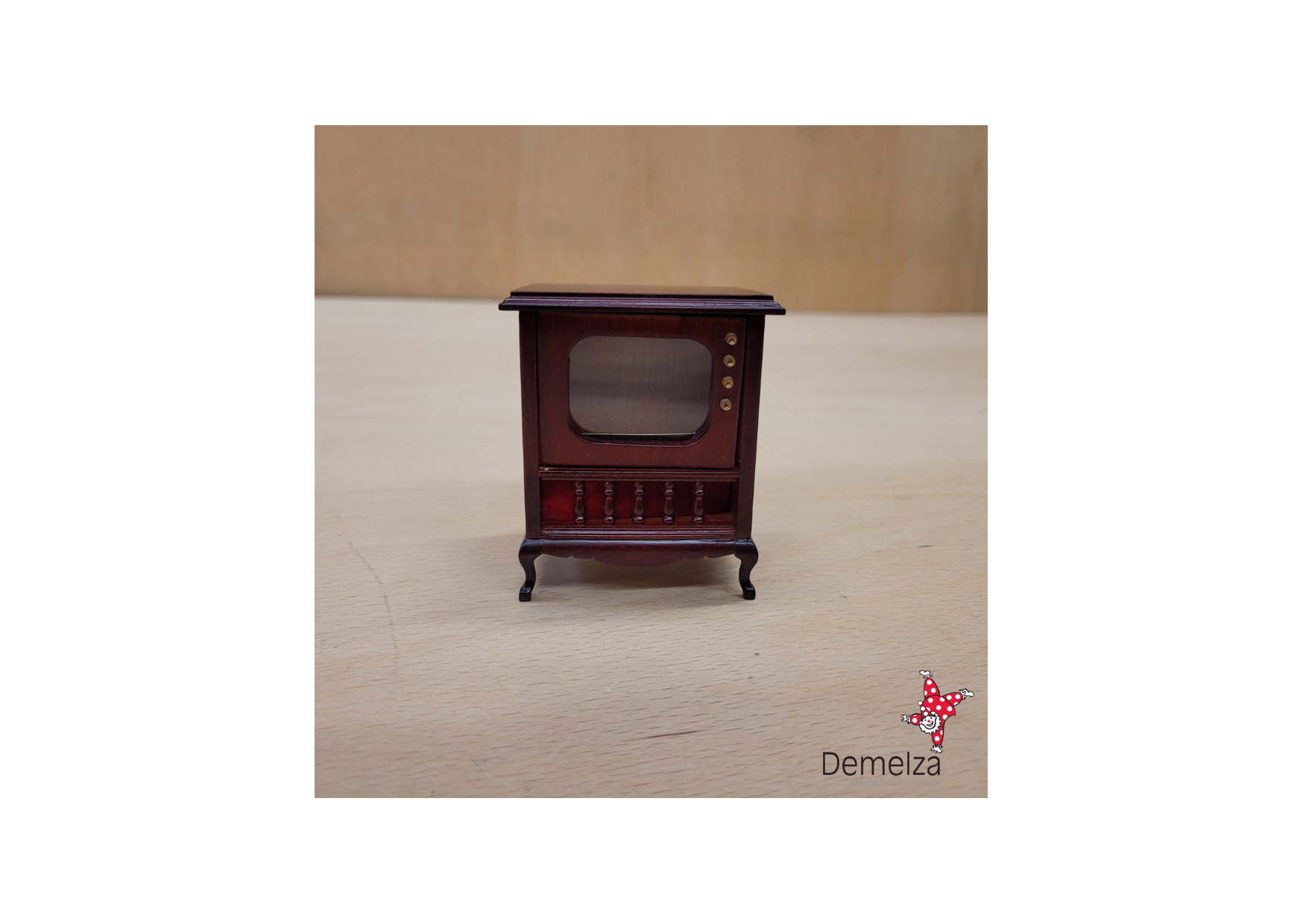 Dolls House 1:12 Scale Mahogany TV Unit Front View