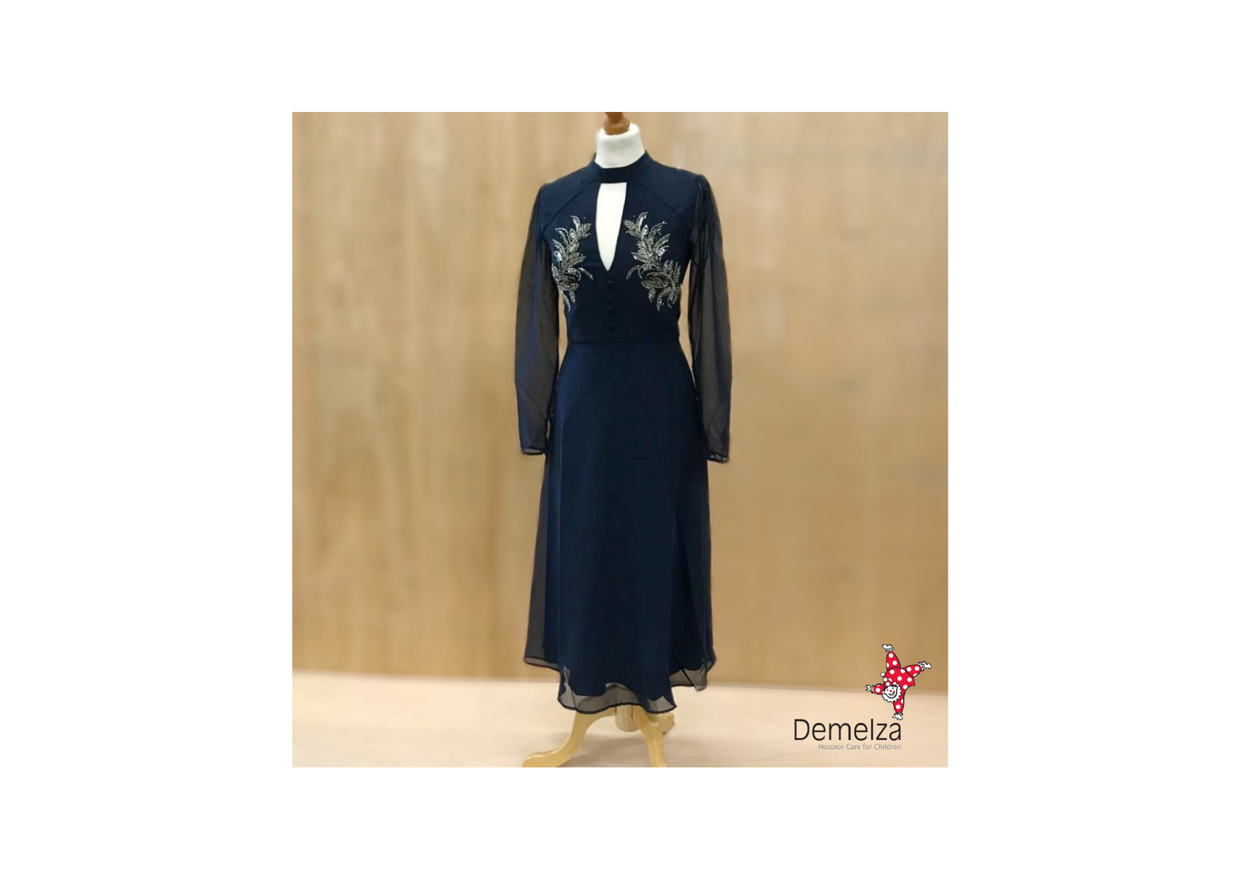 Navy dress with diamonte detailing - full view