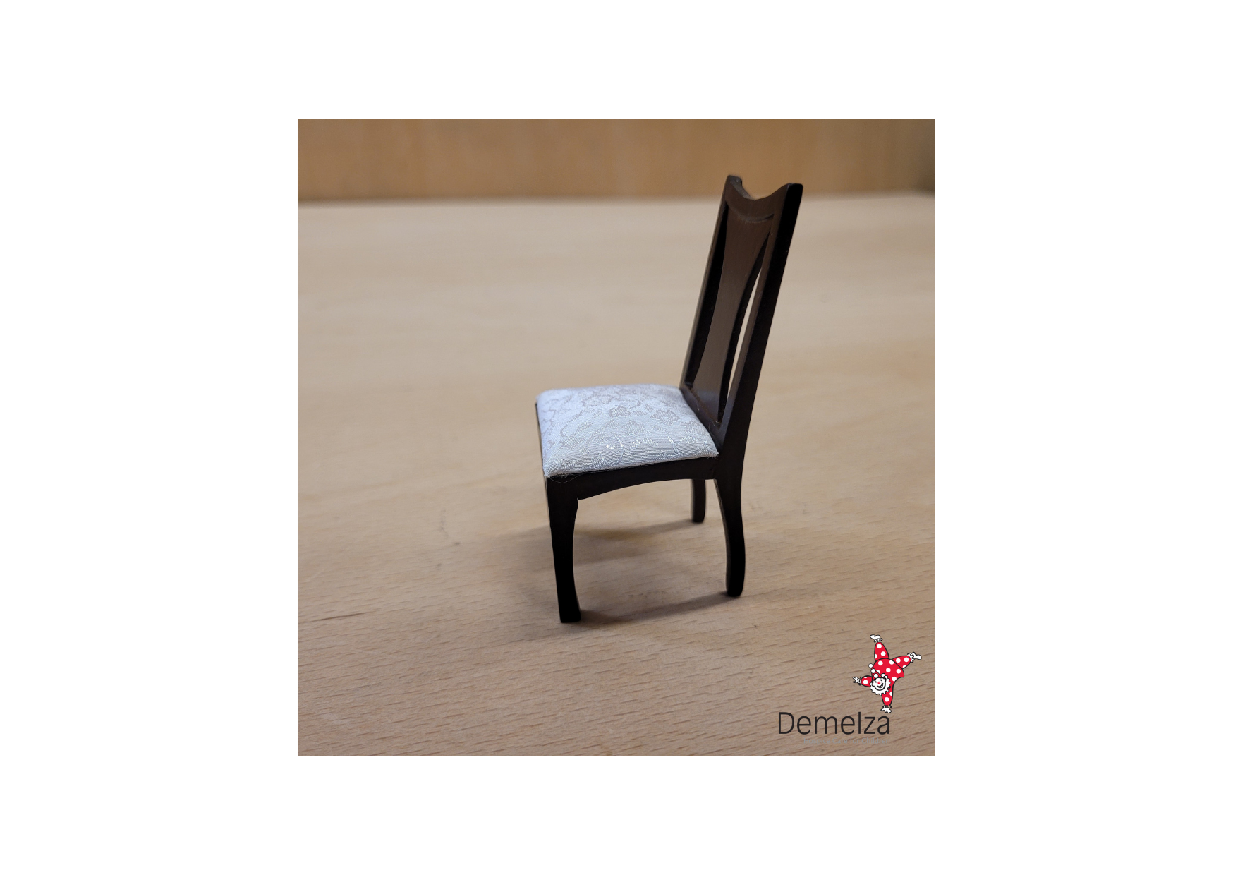 Dolls House 1:12 Scale Dining Chairs with White Cushion Side View