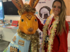 Author with hare sculpture in Demelza Kent