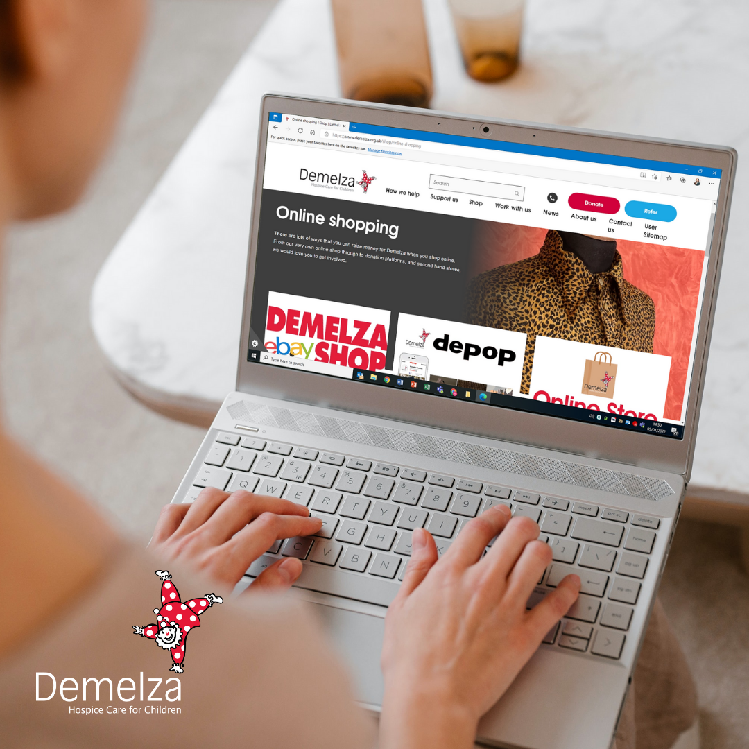 A laptop screen, showing Demelza's online shop web page.