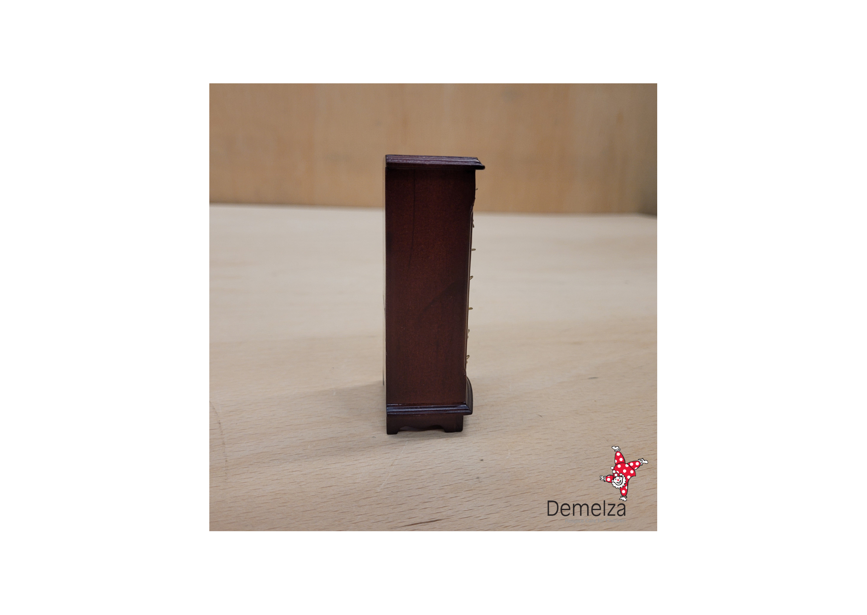 Dolls House 1:12 Scale Mahogany Tall Drawer Unit Side View