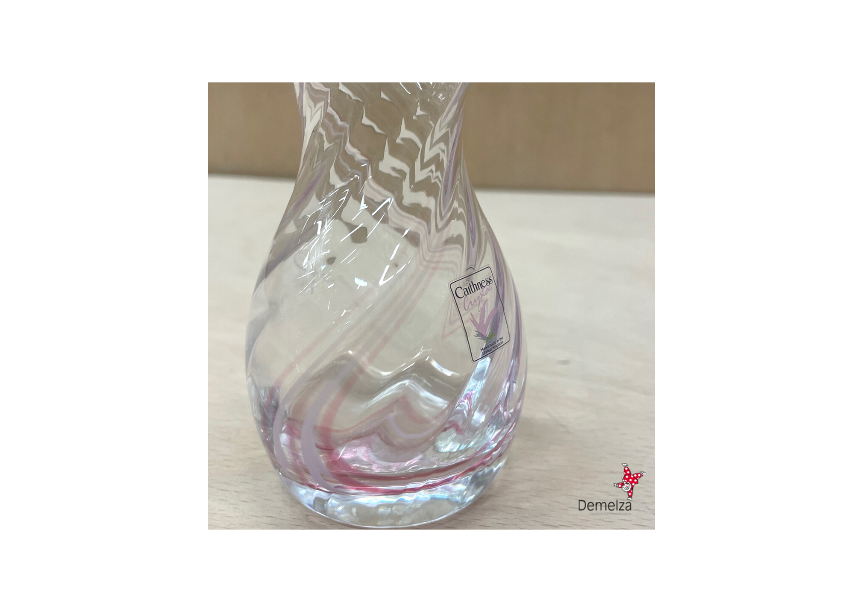 Makers Mark Label for Vintage Caithness Glass Pink Bud Vase