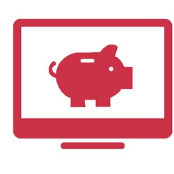 Pension scheme icon, a piggy bank on a computer screen.