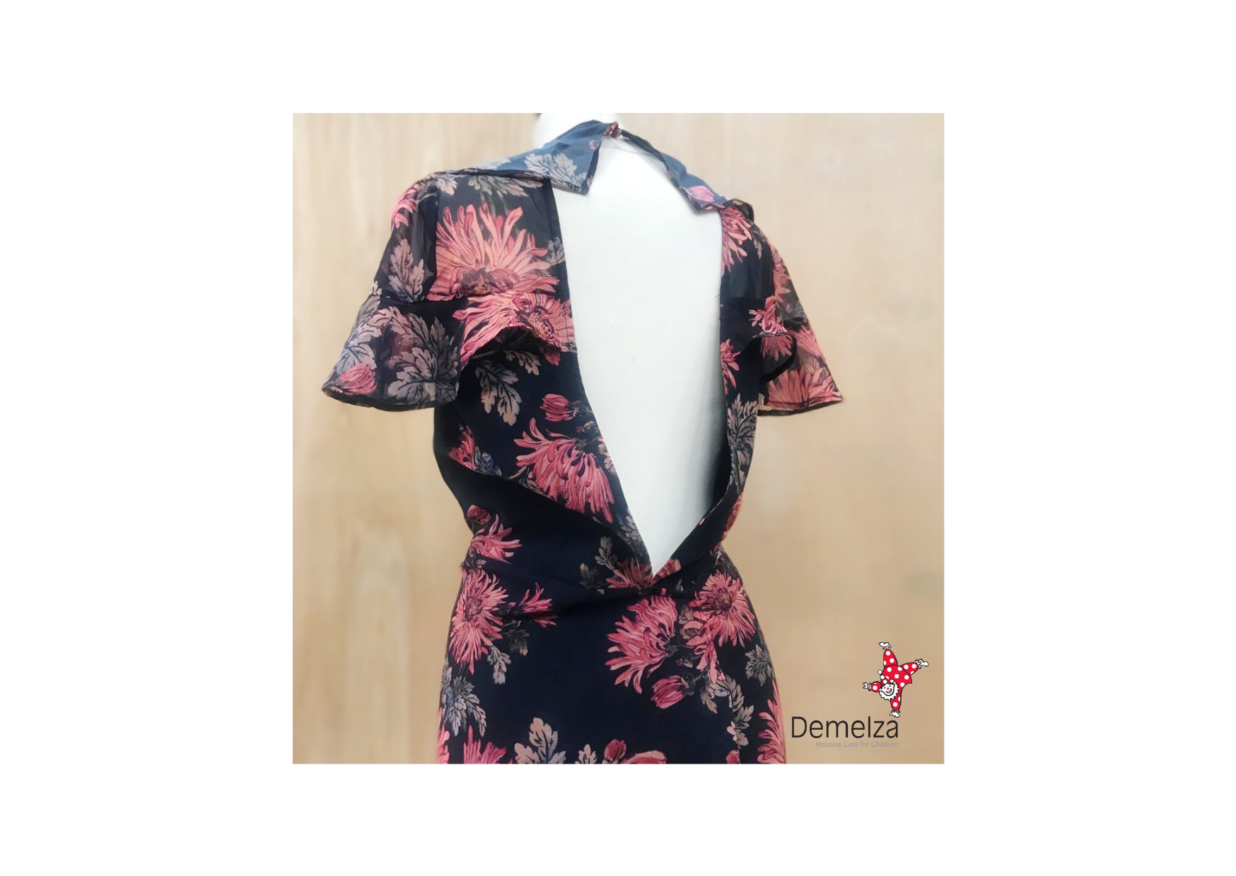 Navy maxi dress with red flowers - Top half back view with cut out detail