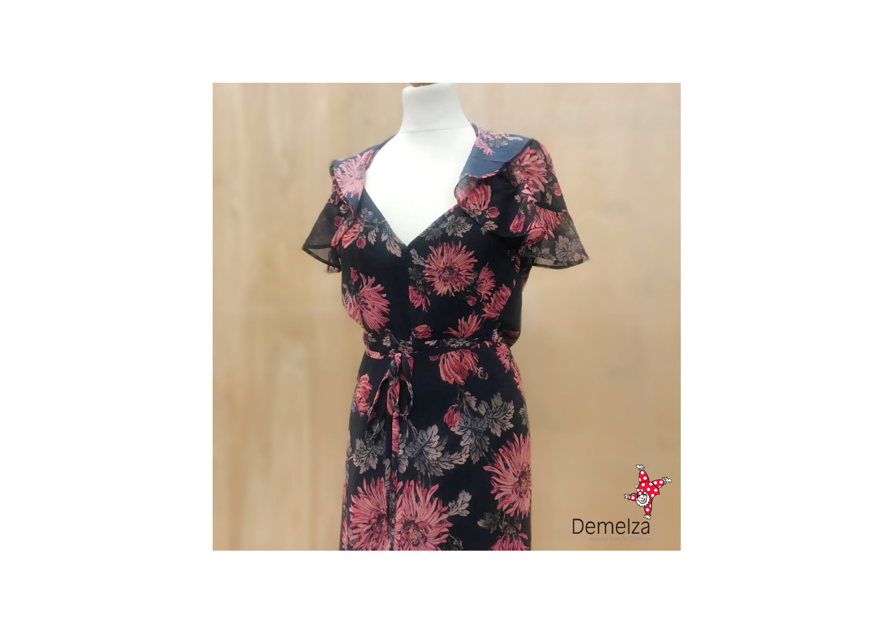 Navy maxi dress with red flowers - Top half close up