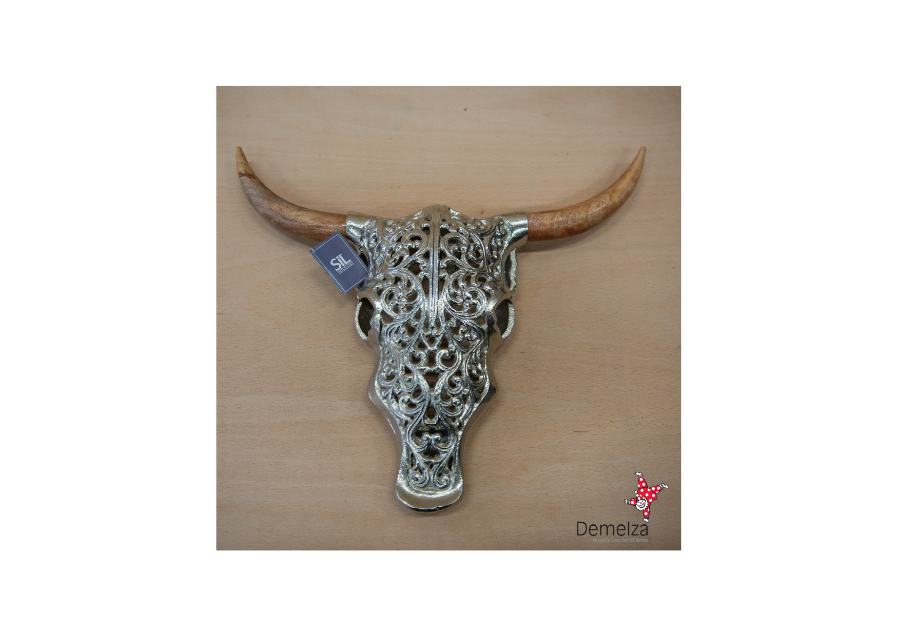 Buffalo Skull Wooden Horns Full View Front