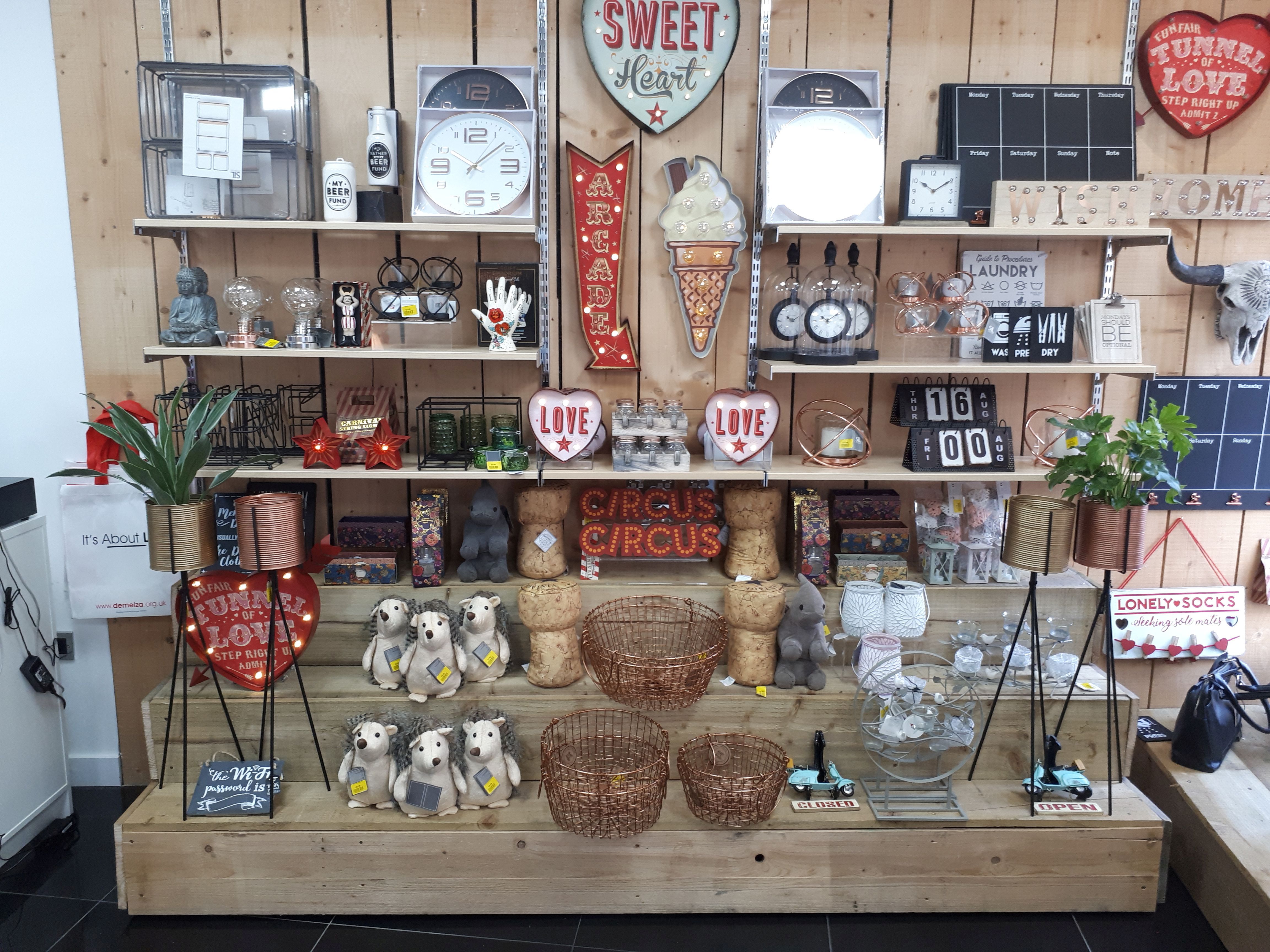 A display of new and home goods in the Tonbridge shop.