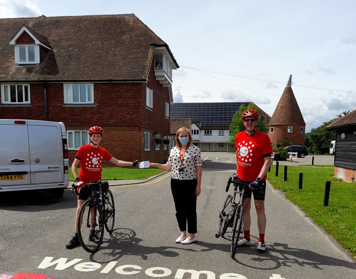 Fundraisers Matthew and Vernon Hill, pose with the bikes, outside the Sittingbourne hospice.