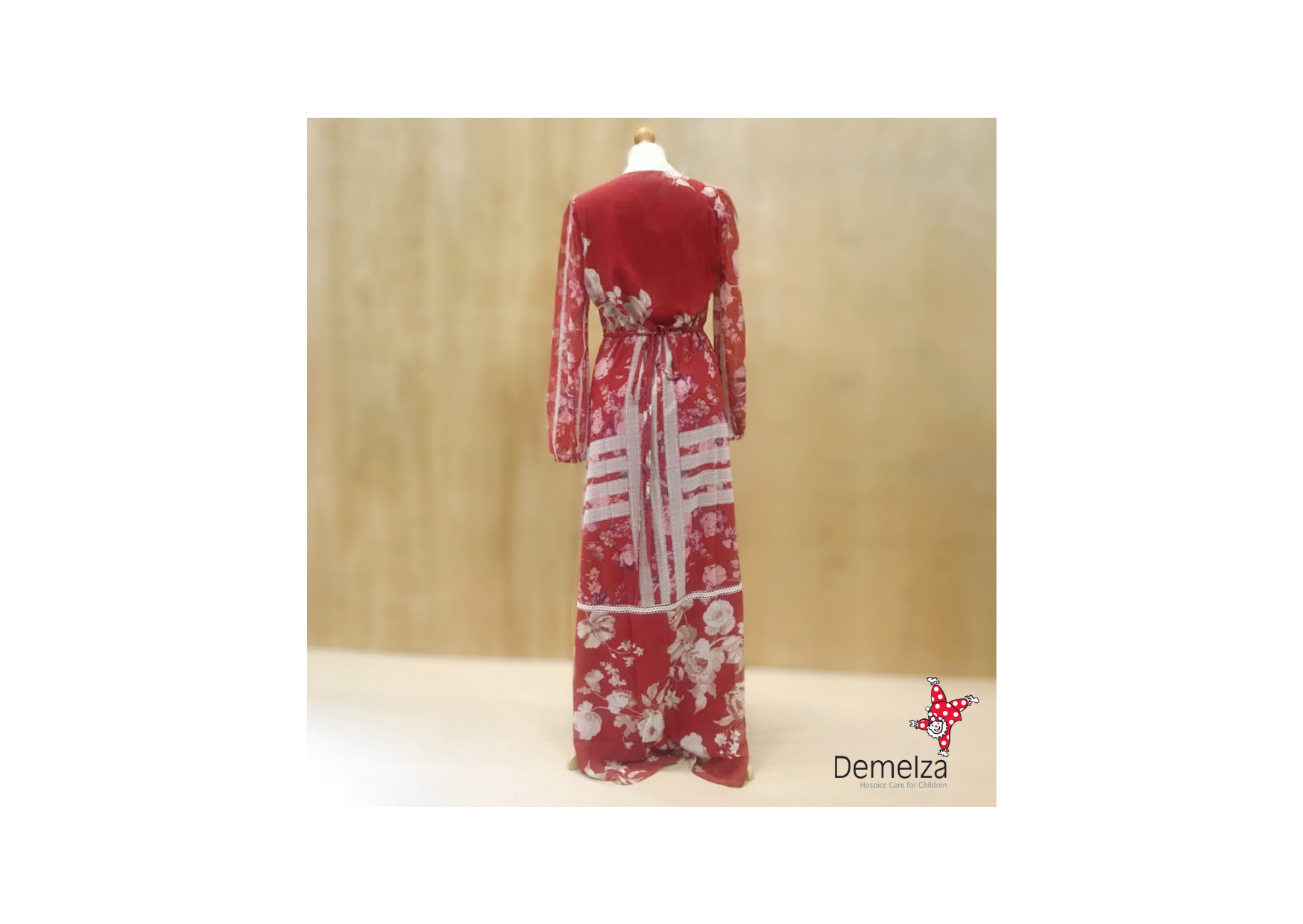 Red and White kimono style wrap around dress - Back View