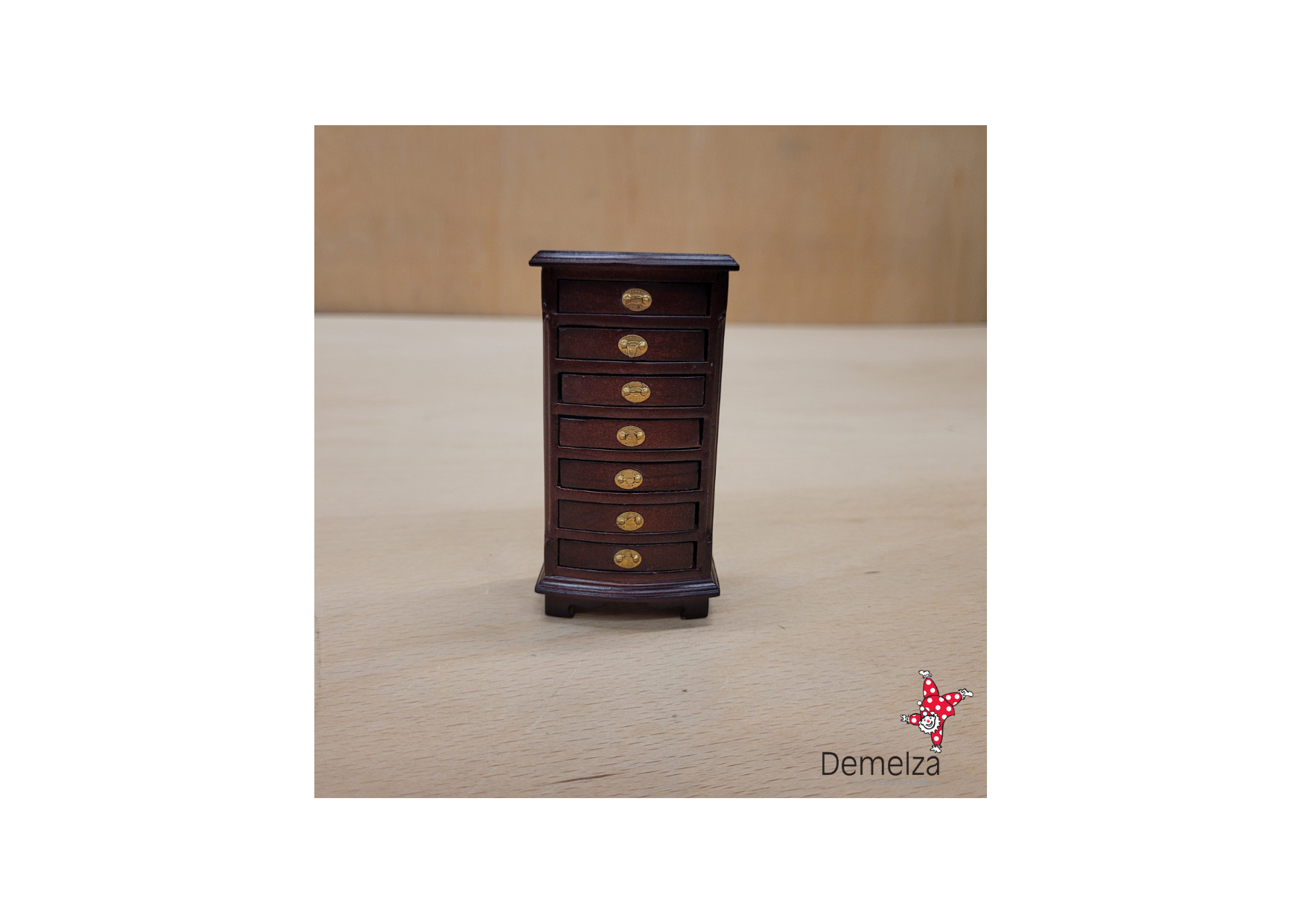 Dolls House 1:12 Scale Mahogany Tall Drawer Unit Main Front View