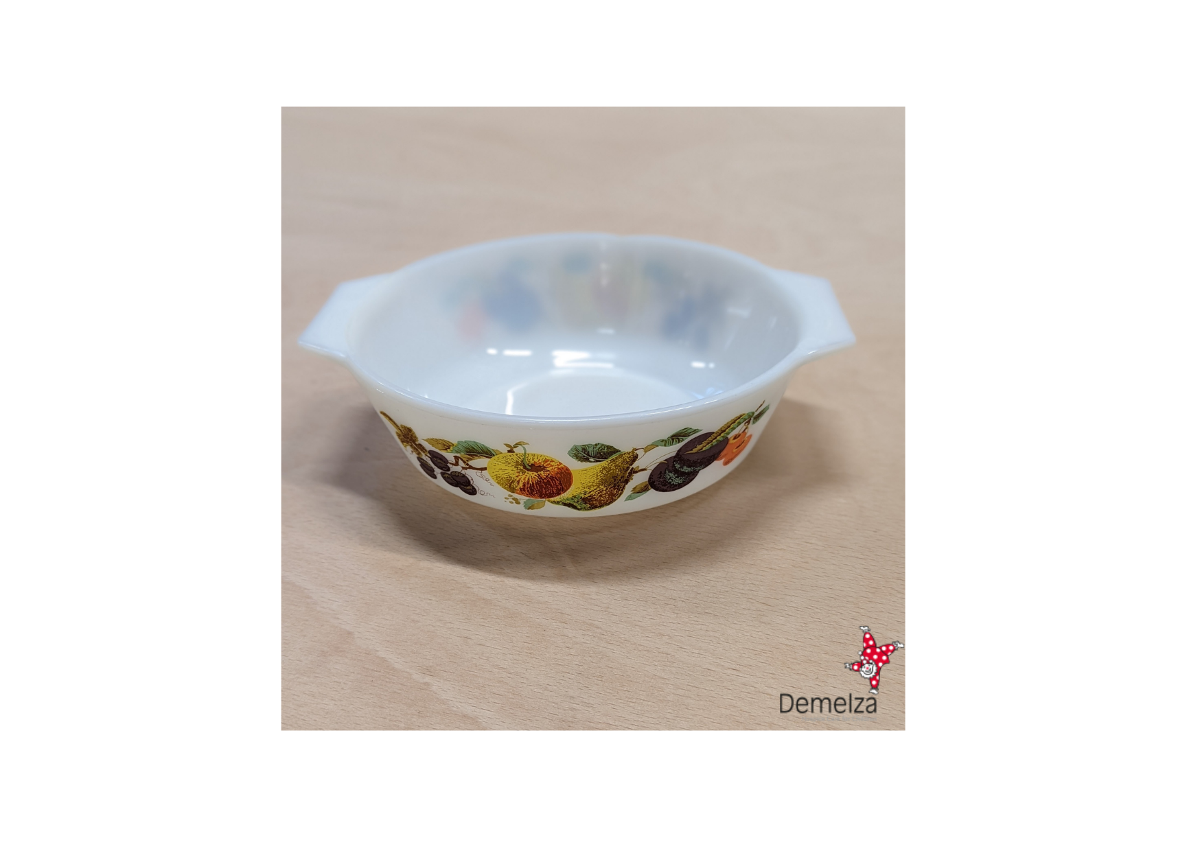 White Crumble Dish with Multi-coloured Fruit Pattern Design 