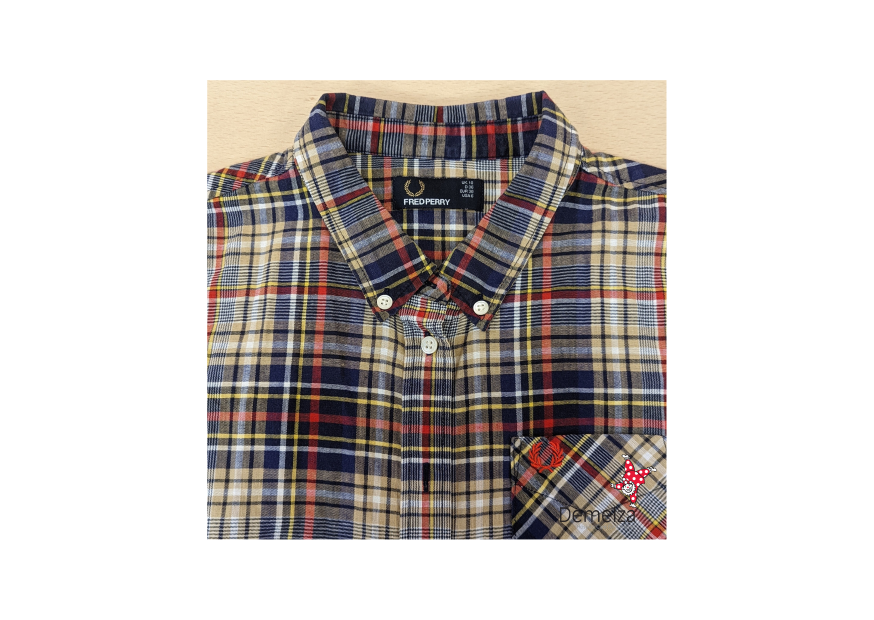 Short sleeved semi fitted shirt in small blue, red and green check