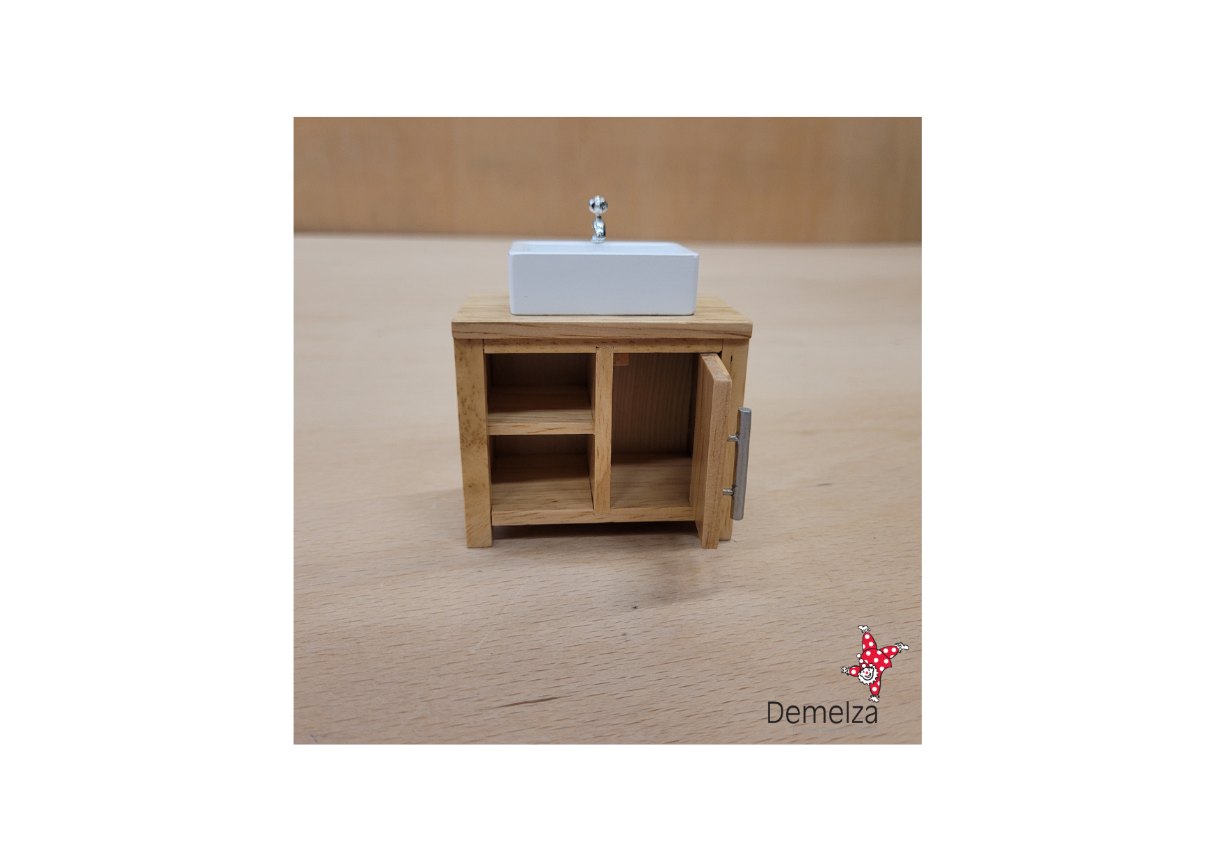 Dolls House 1:12 Scale Pine Kitchen Unit with Sink Open View