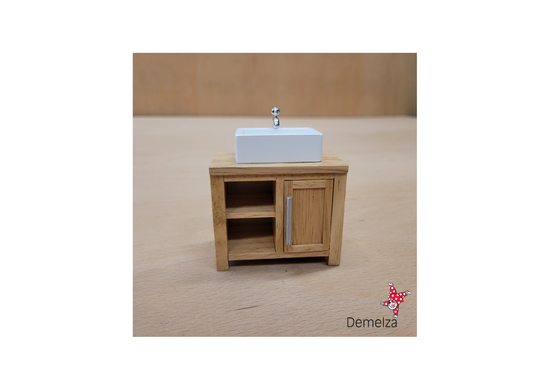 Dolls House 1:12 Scale Pine Kitchen Unit with Sink Front Main View