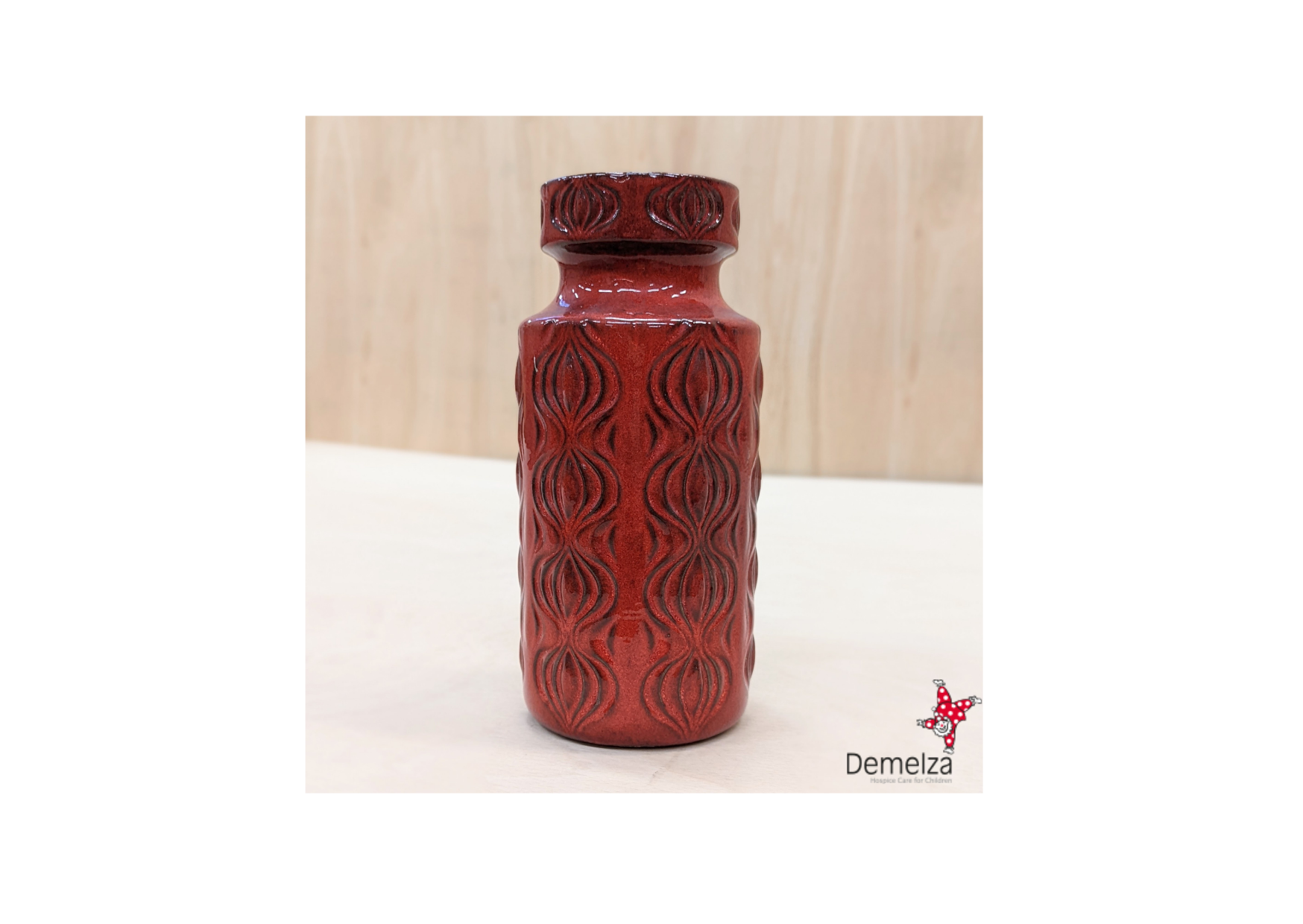Vintage 1970s West Germany Pottery Red Vase with detailed embossed design 