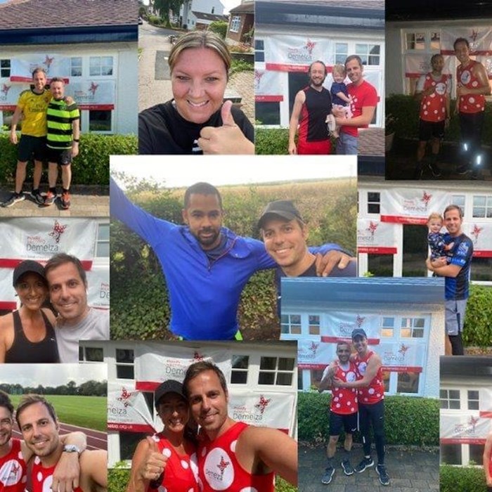 A collage of fundraisers during their fitness challenges, many are wearing Demelza tops.